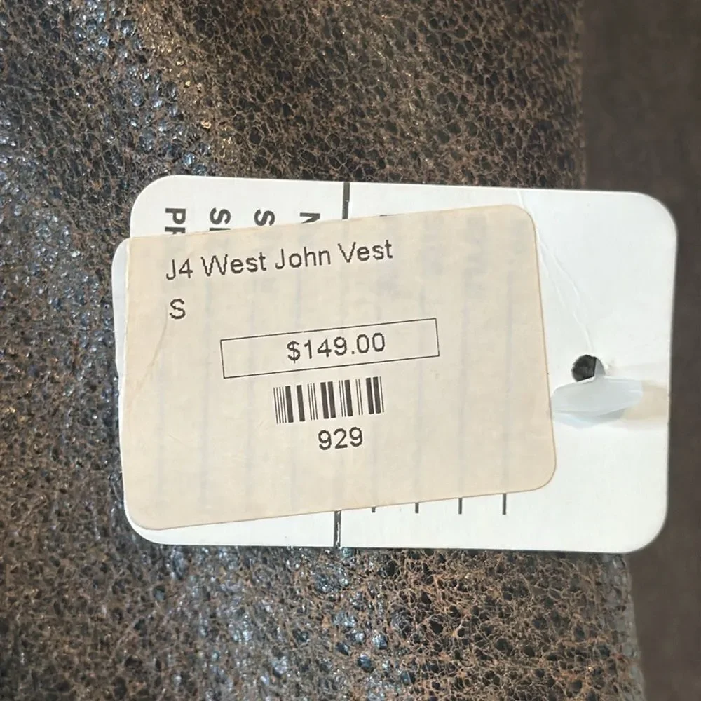 Men's Vintage T4 West Brown John Vest Genuine Leather Snap Closure Size S NWT